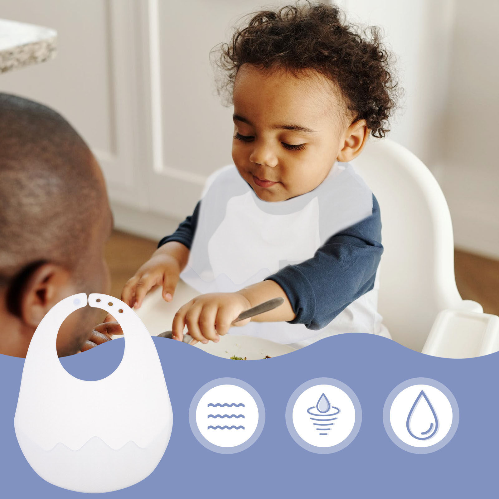 Dry Food Baby - Adjustable Silicone Baby Bib Toddler Flexible