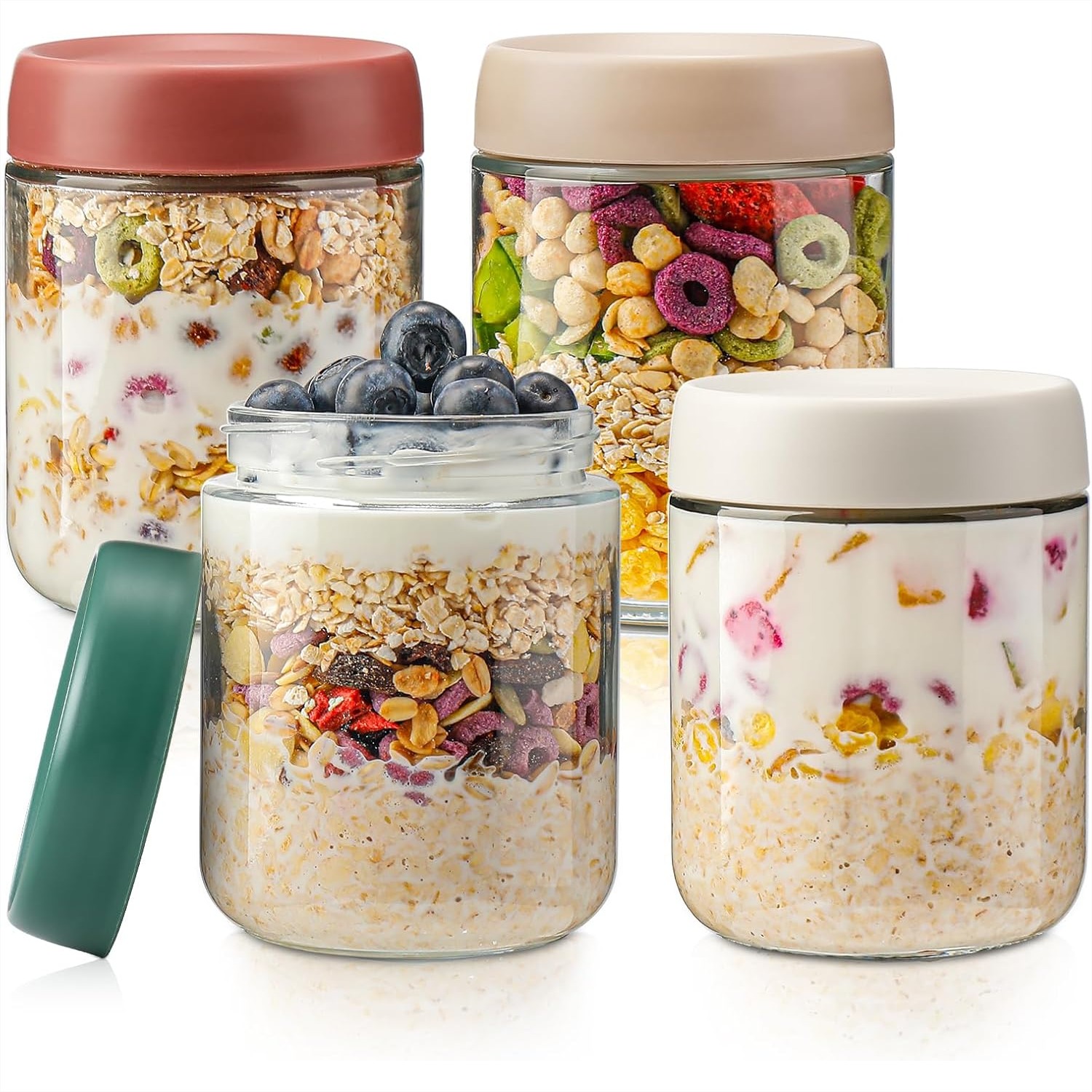 Baby Food Product - Glass Overnight Oats Containers with Lids,