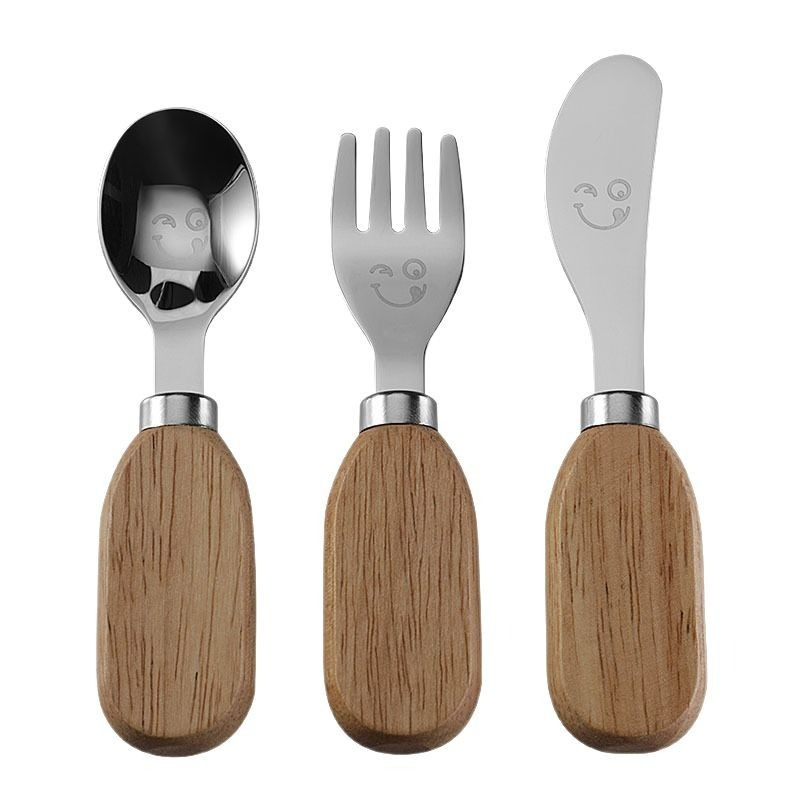 Baby Food Knife Set - 3Pcs Cute Kids Cutlery Set Wooden